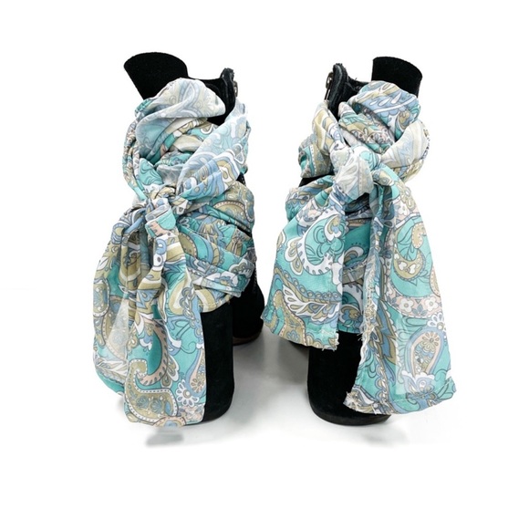 RARE Freebird Tempo Black Suede Blue Scarf Ankle Boots - Picture 6 of 8